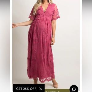 Pink blush lace mesh maternity dress